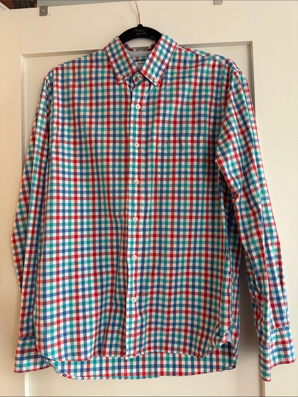 Bonobos Men's Check Dress Shirt - Blue, Red & Green